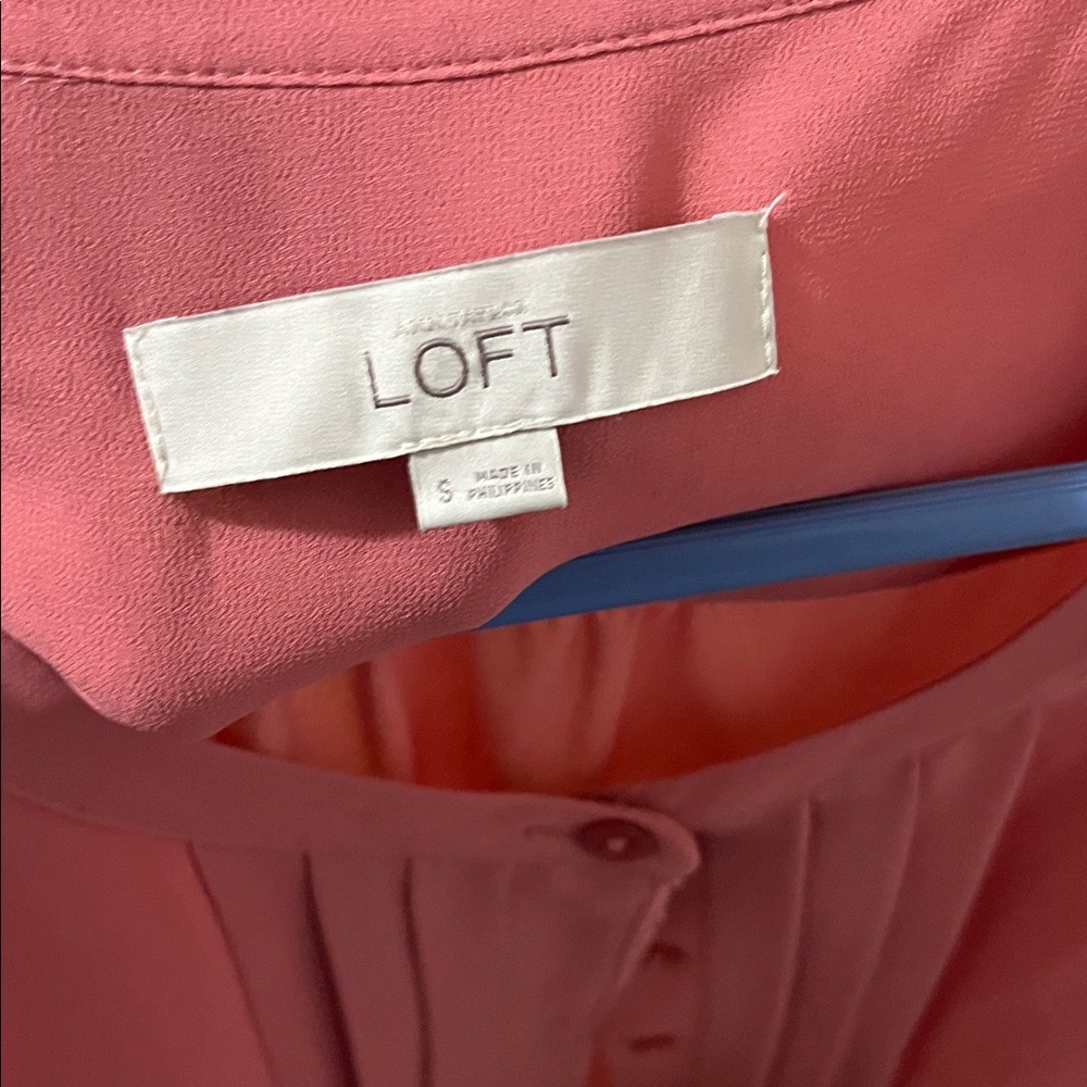LOFT Rose Pink Pleated Button-Front Blouse - Picture 2 of 4